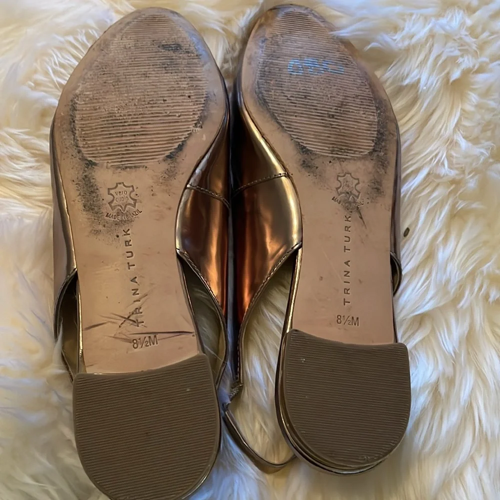 Trina Turk Bronze Metallic Flat Leather Slingbacks